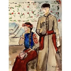Oksana and Vakula, illustration for Gogol’s story «Evenings on a Farm near Dikanka». Original unique watercolor painting